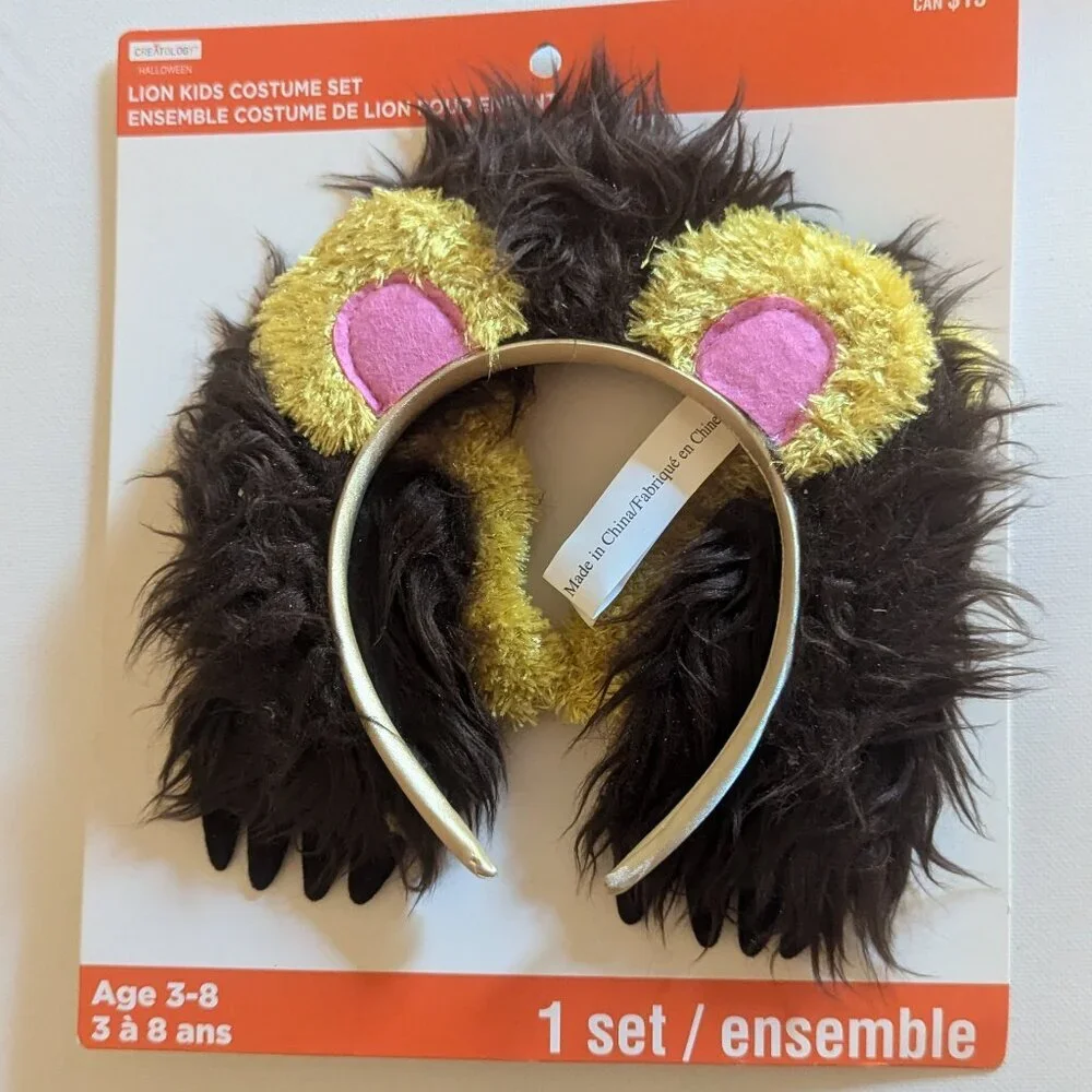 NWT Furry Lion Mane Eats Paws Gloves Kids Halloween Costume Headband Michael's